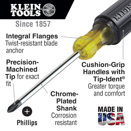 Klein Tools 603-6 Screwdriver, #3 Drive, Phillips Drive, 11 in OAL, 6 in L Shank, Acetate Handle, Cushion-Grip Handle
