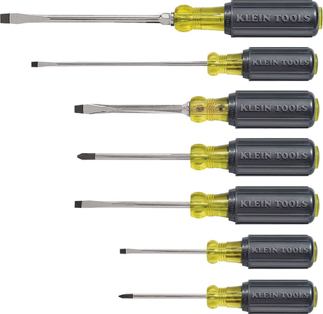 Klein Tools 85076 Screwdriver Set, 7-Piece, Steel, Chrome-Plated, Black, Specifications: Round, Square Shank