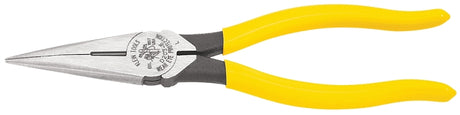 Klein Tools D203-8 Nose Plier, Knurled Jaw, 8-7/16 in OAL, 1-1/4 in Jaw Opening, Yellow Handle, Dipped Handle