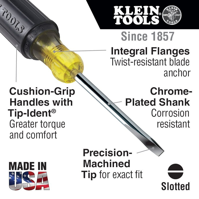 Klein Tools 602-4 Screwdriver, 1/4 in Drive, Keystone Drive, 8-11/32 in OAL, 4 in L Shank, Acetate Handle