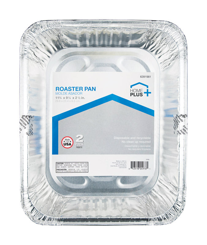 Home Plus Durable Foil 9-1/4 in. W X 11-3/4 in. L Roaster Pan Silver 2 pk, Pack of 12