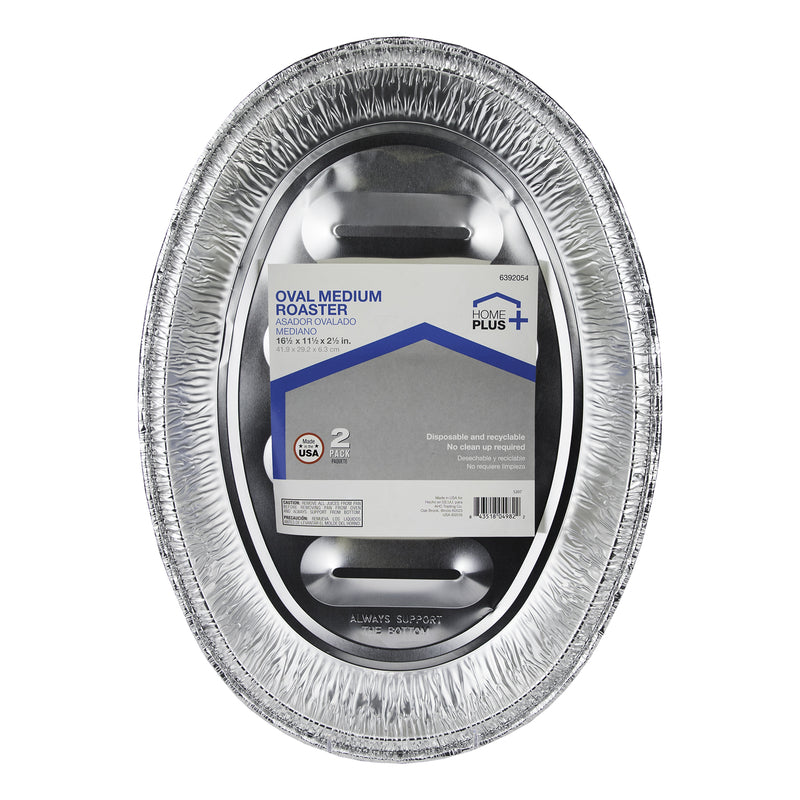 Home Plus Durable Foil 11-1/2 in. W X 16-1/2 in. L Oval Roaster Pan Silver 2 pc, Pack of 12