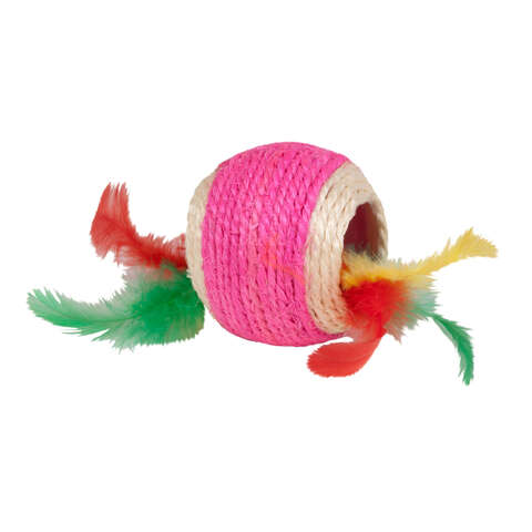 Kylies Brights Assorted Jute Ball with Feather Cat Toy Large 1 pk