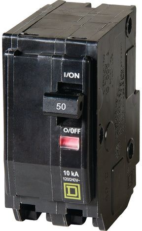 Square D QO QO250C Circuit Breaker, Mini, 50 A, 2-Pole, 120/240 VAC, 48 VDC, Black, Plug