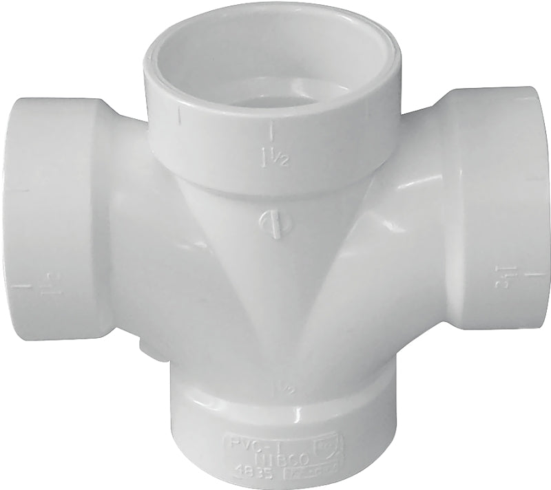 Canplas 192184 DWV Double Sanitary Pipe Tee, 3 in, Hub, PVC, White