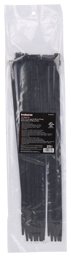 ProSource CV380W-253L Cable Tie, 15 inches, 120lb Tensile Strength, Self-Lock Locking, Nylon, Black