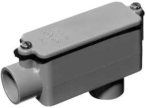 Carlon E986J-CTN Conduit Body, 2 in Hub, 8-13/32 in OAL, PVC, Gray, Includes: Foam-in-Place Gasket