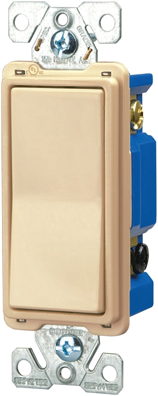 Eaton 7500 Series 7504V-BOX Rocker Switch, 15 A, 120/277 V, 4-Way, Back, Push Wire Terminal, Ivory