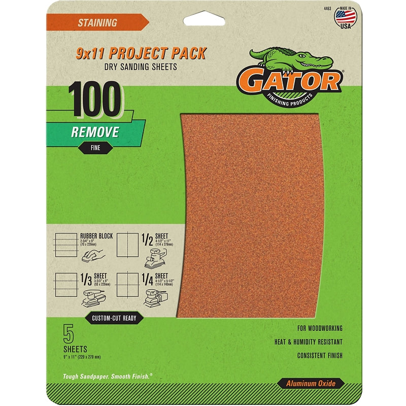 Gator 4463 Sanding Sheet, 11 in L, 9 in W, 100 Grit, Garnet Abrasive, Paper Backing