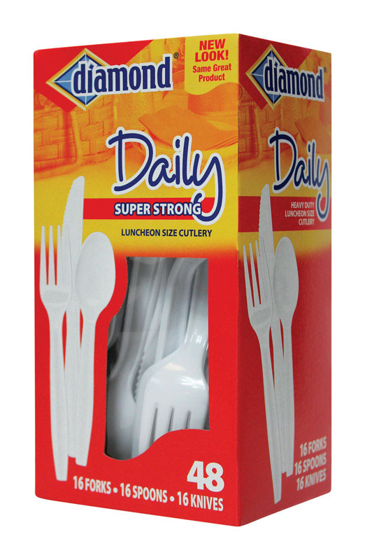 Diamond White Plastic Luncheon Size Heavy Duty Cutlery 48 pk, Pack of 12