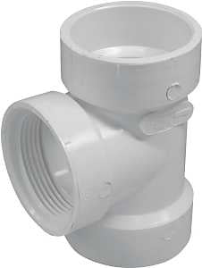 Canplas 192114S DWV Test Tee, 1-1/2 in, Hub x FNPT, PVC, White