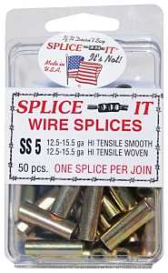 New Farm SS5 Wire Splice, Stainless Steel, For: 12.5 to 15.5 ga Hi-Ten Smooth and Woven Fence