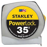 STANLEY PowerLock 33-835 Tape Measure, 35 ft L Blade, 1 in W Blade, Steel Blade, ABS Case, Chrome Case