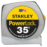 STANLEY PowerLock 33-835 Tape Measure, 35 ft L Blade, 1 in W Blade, Steel Blade, ABS Case, Chrome Case