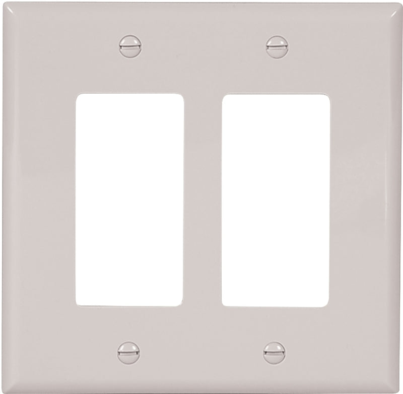 Eaton PJ262W Decorative Wallplate, 4-1/2 in L, 4.56 in W, 2-Gang, Polycarbonate, White, High-Gloss