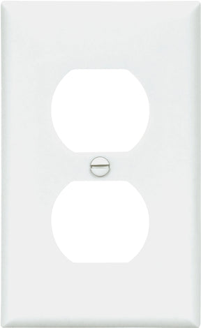 Eaton 5132W Duplex Receptacle Wallplate, 4-1/2 in L, 2-3/4 in W, Standard, 1-Gang, Nylon, White, High-Gloss, Flush