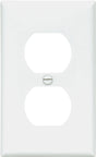 Eaton 5132W Duplex Receptacle Wallplate, 4-1/2 in L, 2-3/4 in W, Standard, 1-Gang, Nylon, White, High-Gloss, Flush