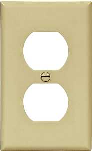 Eaton 5132V Duplex Receptacle Wallplate, 4-1/2 in L, 2-3/4 in W, Standard, 1-Gang, Nylon, Ivory, High-Gloss, Flush, Pack of 10