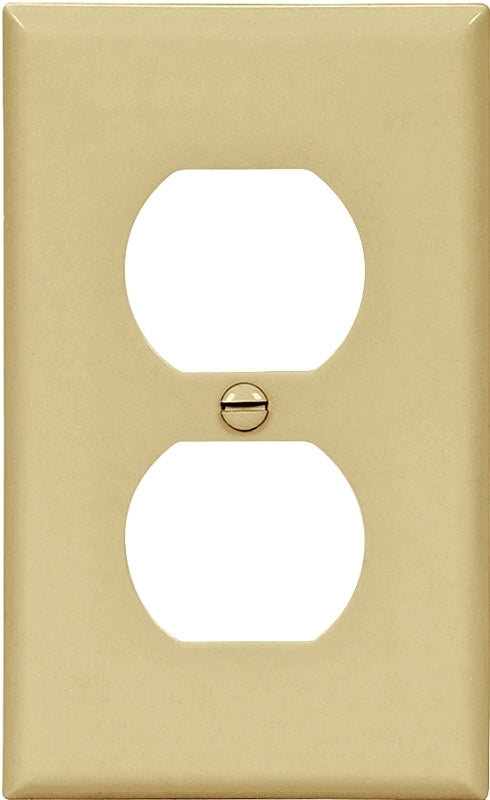 Eaton 5132V Duplex Receptacle Wallplate, 4-1/2 in L, 2-3/4 in W, Standard, 1-Gang, Nylon, Ivory, High-Gloss, Flush, Pack of 10