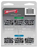 Arrow RK6120 Pop Rivet Assortment Pack, 1/8 to 1/2 in L, Aluminum/Steel