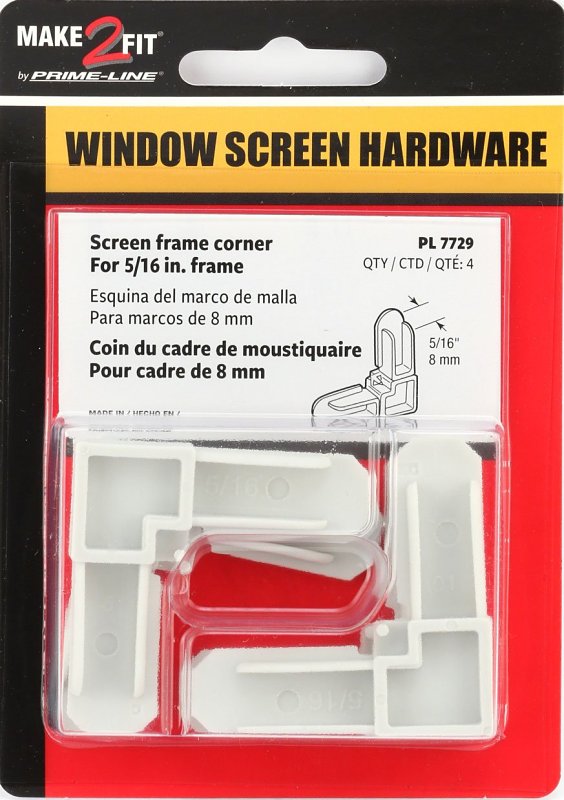 Make-2-Fit PL 7729 Square Cut Screen Frame Corner, Plastic, White, For: Square-Cut Ends of 5/16 Aluminum Screen Frame
