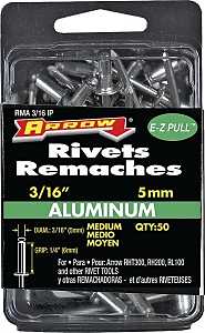 Arrow RMA3/16IP Pop Rivet, Medium, 1/4 in Grip, 1/4 in L, Aluminum, Gray, 50/PK