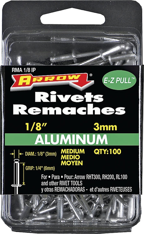 Arrow RMA1/8IP Pop Rivet, Medium, 1/4 in Grip, 1/4 in L, Aluminum, 100/PK