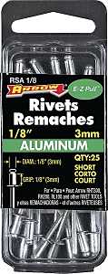 Arrow RSA1/8 Pop Rivet, Short, 1/8 in Grip, 1/8 in L, Aluminum, 25/PK