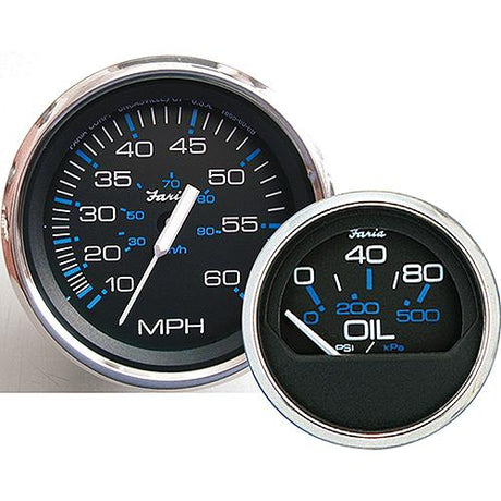 Faria F33751 Chesapeake Black Stainless Steel Multifunction Gauge: Fuel Level, Oil psi, Water Temp, Voltmeter