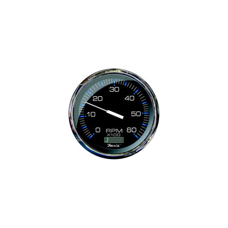 Faria F33763 Chesapeake Black Stainless Steel Tach/Hourmeter Gauge, 6000 RPM, Gas Inboard