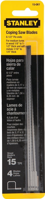 STANLEY Fatmax 15-061 Coping Saw Blade, 6-1/4 in L, 15 TPI, HCS Cutting Edge