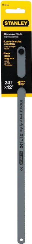 STANLEY 15-824A Hacksaw Blade, 1/2 in W, 12 in L, 24 TPI, Steel Cutting Edge