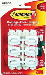 Command 17006-VP Adhesive Hook, 0.5 lb, 18 -Hook, Plastic, White