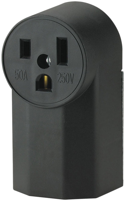 Eaton 1252 Power Receptacle, 2-Pole, 250 V, 50 A, Back, Bottom Wiring, NEMA: NEMA 6-50R, Black