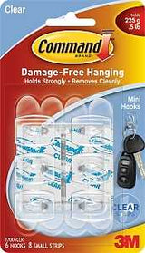 Command 17006CLR Adhesive Hook, 0.5 lb, 6 -Hook, Plastic, Transparent