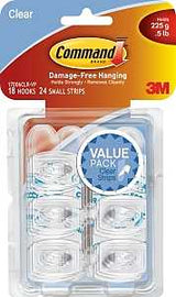 Command 17006CLR-VP Adhesive Hook, 0.5 lb, 18 -Hook, Plastic, Clear, Pack of 4