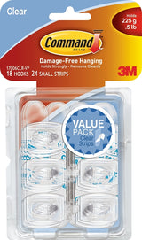 Command 17006CLR-VP Adhesive Hook, 0.5 lb, 18 -Hook, Plastic, Clear, Pack of 4