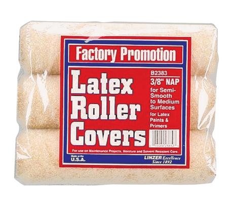 Linzer B2383 Roller Cover, 3/8 in Thick Nap, 9 in L, Polyester Cover