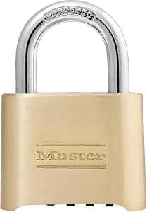 Master Lock 175D Padlock, Resettable Combination Key, 5/16 in Dia Shackle, 1 in H Shackle, Steel Shackle, Brass Body
