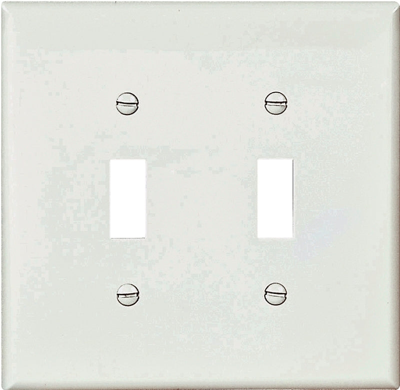 Eaton PJ2W Wallplate, 6 in L, 5-1/4 in W, 2-Gang, Polycarbonate, White, High-Gloss