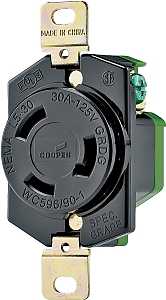 Eaton L530R Single Receptacle, 2-Pole, 125 V, 30 A, Back, Side Wiring, NEMA: NEMA L5-30, Black