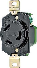 Eaton L530R Single Receptacle, 2-Pole, 125 V, 30 A, Back, Side Wiring, NEMA: NEMA L5-30, Black