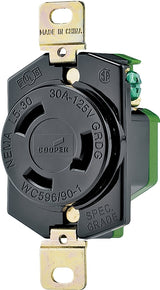 Eaton L530R Single Receptacle, 2-Pole, 125 V, 30 A, Back, Side Wiring, NEMA: NEMA L5-30, Black