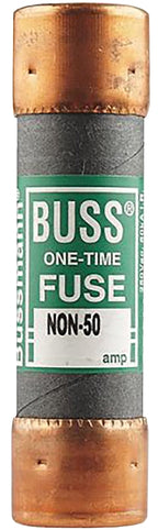Bussmann NON-50 Fuse, 50 A, 250 VAC, 125 VDC, 50 kA Interrupt, Melamine Body, Cartridge Fuse, Pack of 10