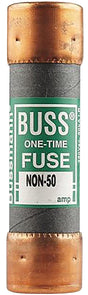 Bussmann NON-50 Fuse, 50 A, 250 VAC, 125 VDC, 50 kA Interrupt, Melamine Body, Cartridge Fuse, Pack of 10