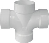 Canplas 192189 DWV Double Sanitary Pipe Tee, 3 x 1-1/2 in, Hub, PVC, White