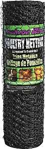 Jackson Wire 12 01 23 29 Poultry Netting, 50 ft L, 24 in W, 20 ga Gauge, Hexagonal Mesh, 1 in Mesh, Vinyl-Coated, Black
