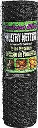 Jackson Wire 12 01 23 29 Poultry Netting, 50 ft L, 24 in W, 20 ga Gauge, Hexagonal Mesh, 1 in Mesh, Vinyl-Coated, Black