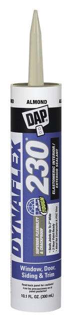 DAP DYNAFLEX 230 Series 18306 Silicone Sealant, Almond, 1 day Curing, 40 to 100 deg F, 10.1 oz Cartridge, Pack of 12