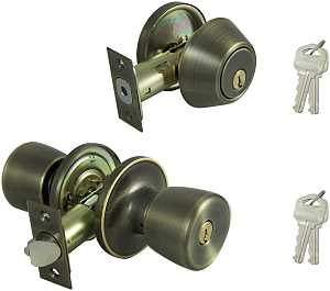 ProSource BS8B1-PS Deadbolt and Entry Lockset, Turn Button Lock, Tulip Design, Antique Brass, 3 Grade, Brass, Pack of 2